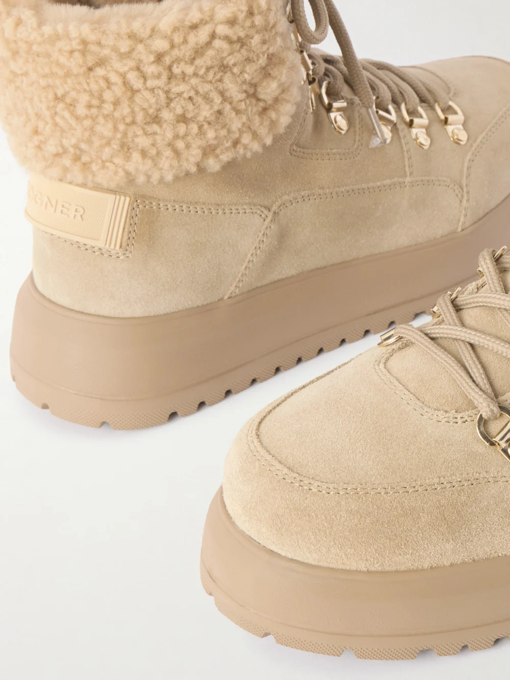 Close-up detail of the Bogner Antwerp Shearling-lined Suede Ankle Boots