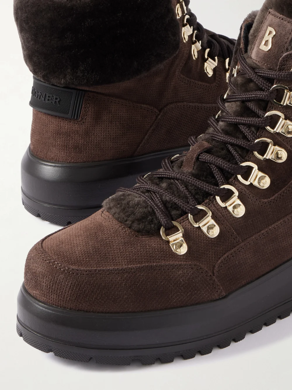 Close-up detail of the Bogner Antwerp Shearling-lined Suede Ankle Boots