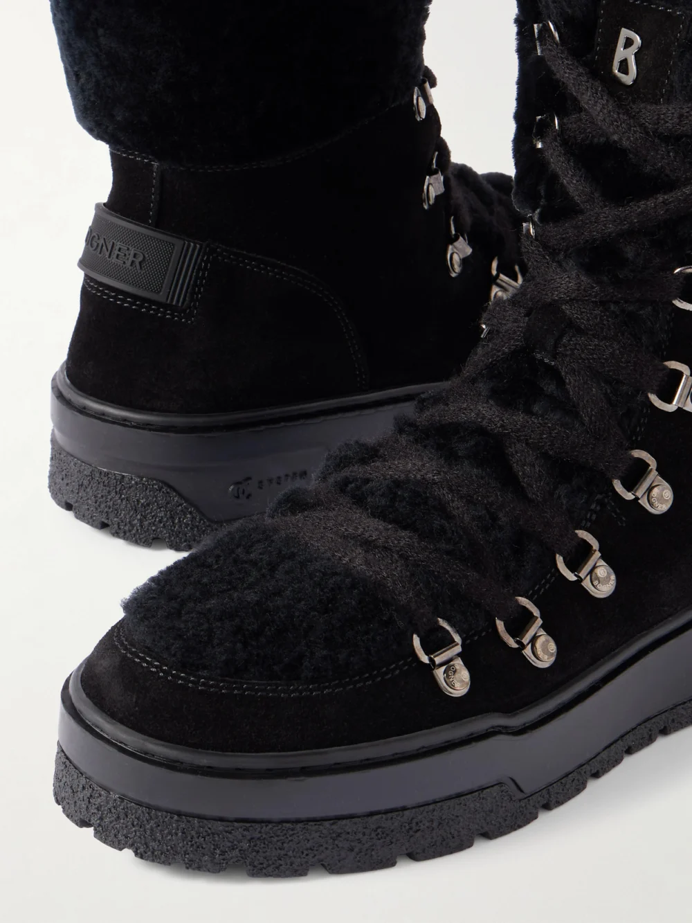 Close-up detail of the Bogner Calgary Shearling-trimmed Suede Ankle Boots