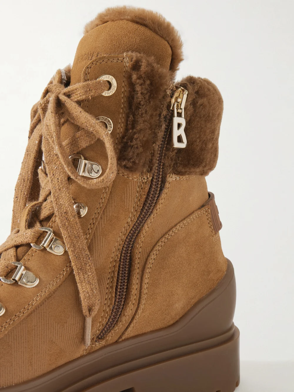 Close-up detail of the Bogner St. Moritz 18 Shearling-lined Suede Ankle Boots
