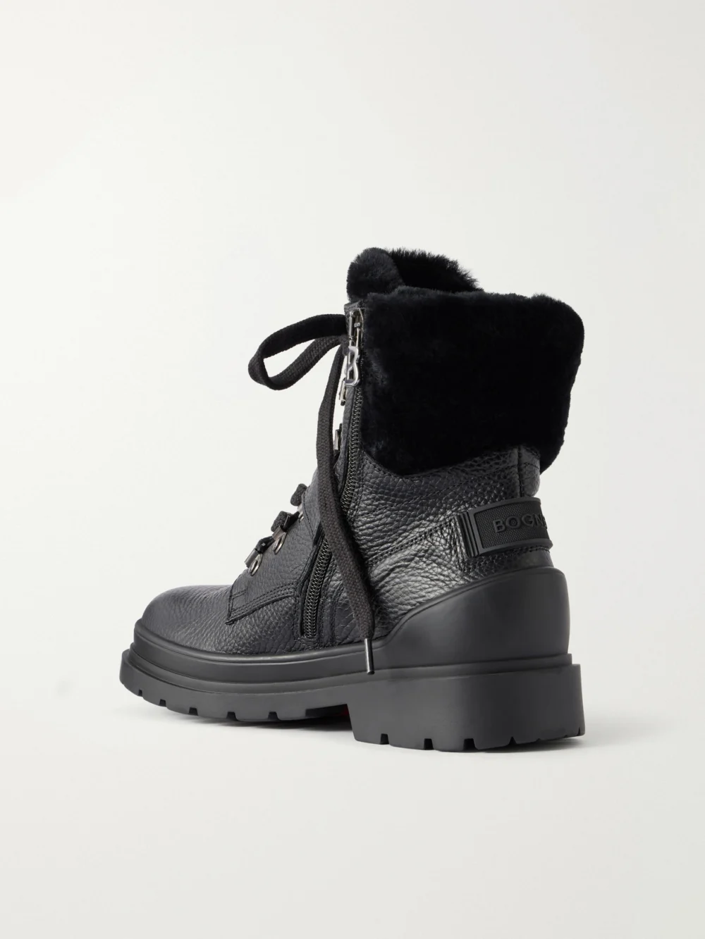 Back view of the Bogner St. Moritz Buckled Shearling-lined Textured-leather Ankle Boots
