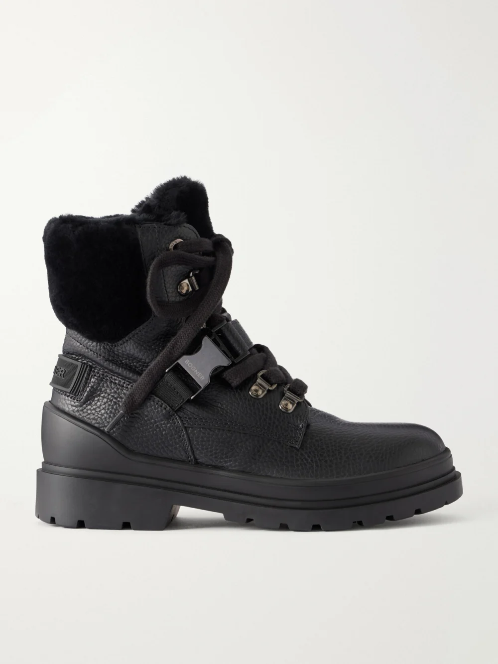 Bogner St. Moritz Buckled Shearling-lined Textured-leather Ankle Boots in black