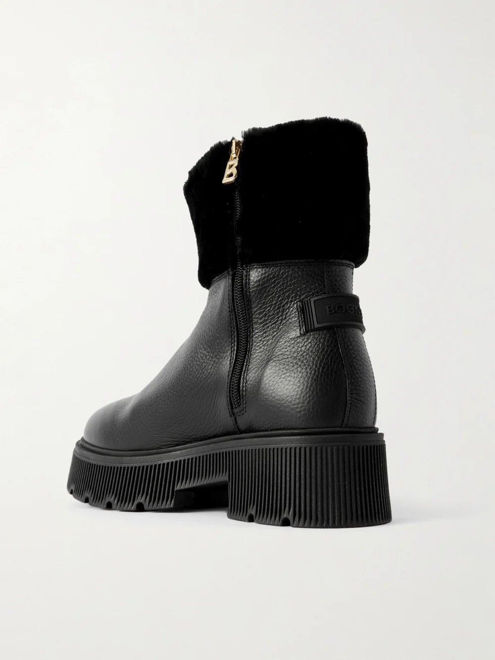 Back view of the Bogner Turin 6 Shearling-trimmed Textured-leather Ankle Boots