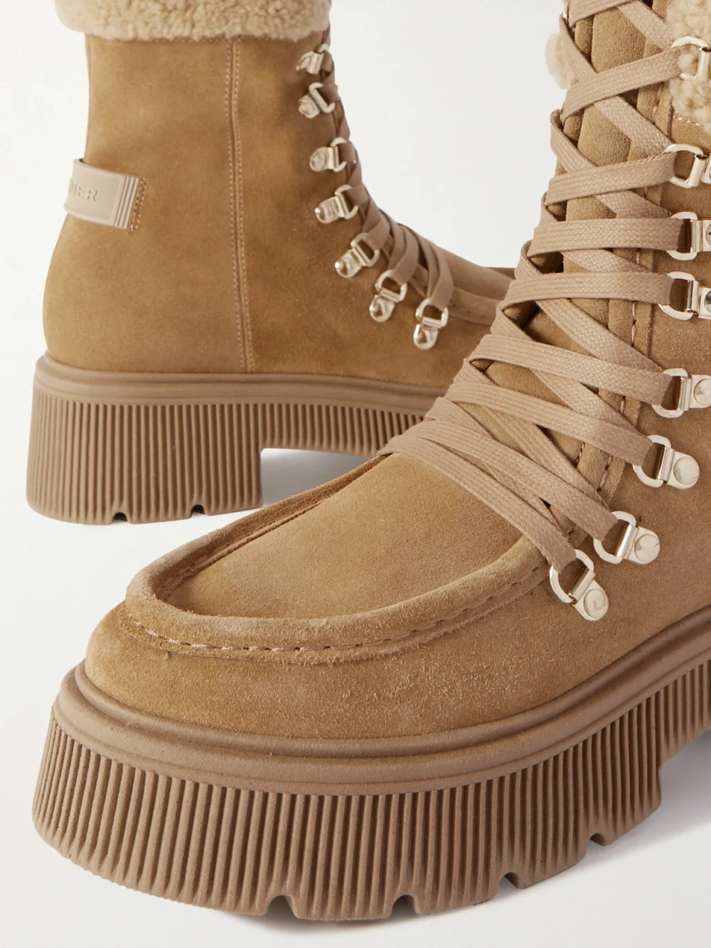 Close-up detail of the Bogner Turin Shearling-trimmed Suede Boots