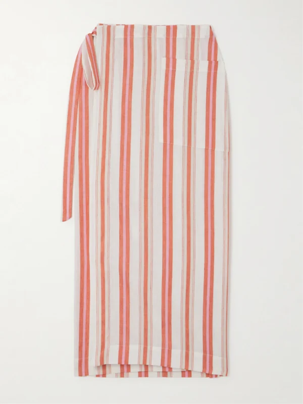 Bondi Born Arezzo Striped Organic Linen and Cotton-blend Midi Wrap Skirt