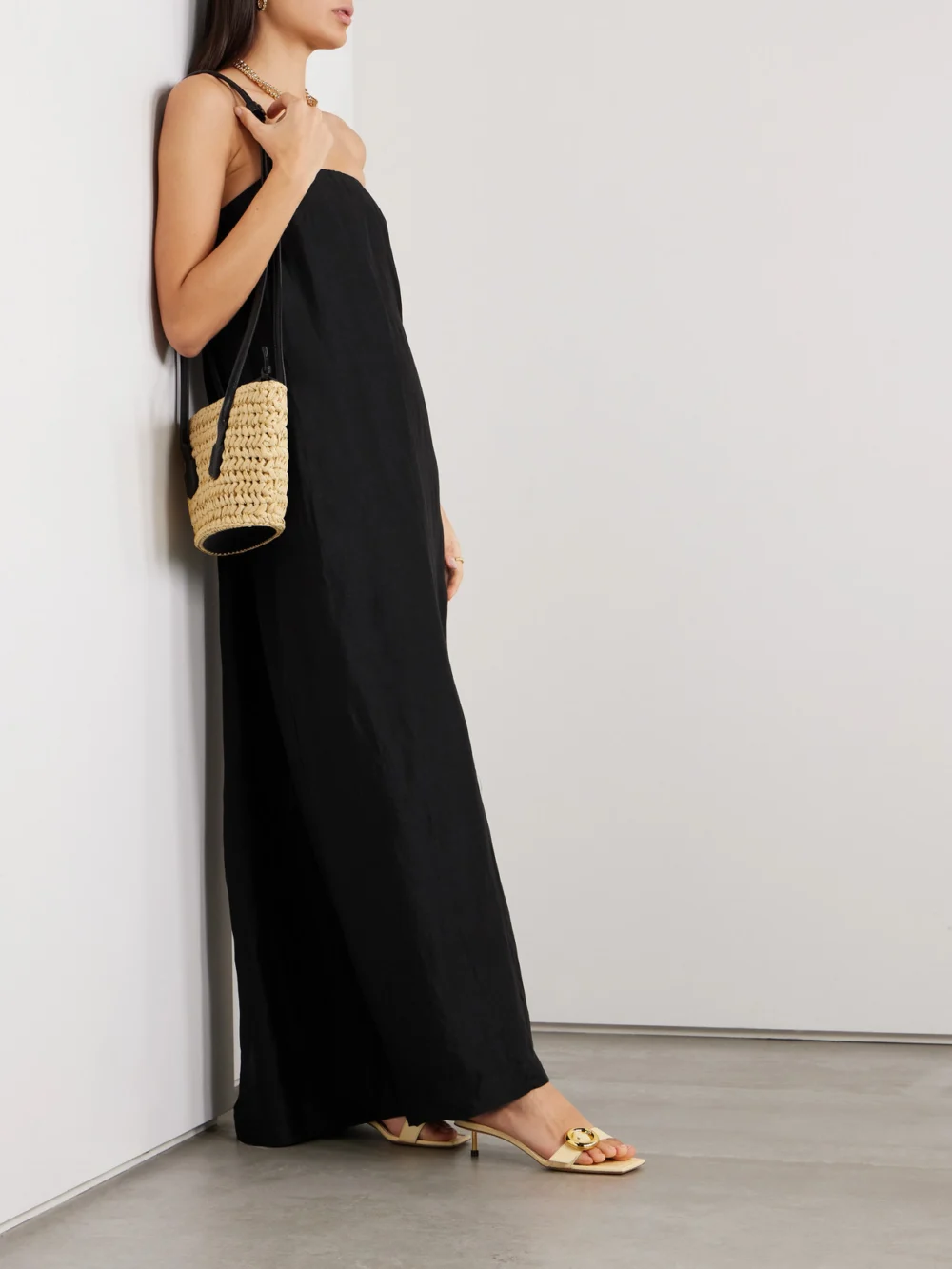 Bondi Born Bormio Strapless Woven Maxi Dress, worn by a model