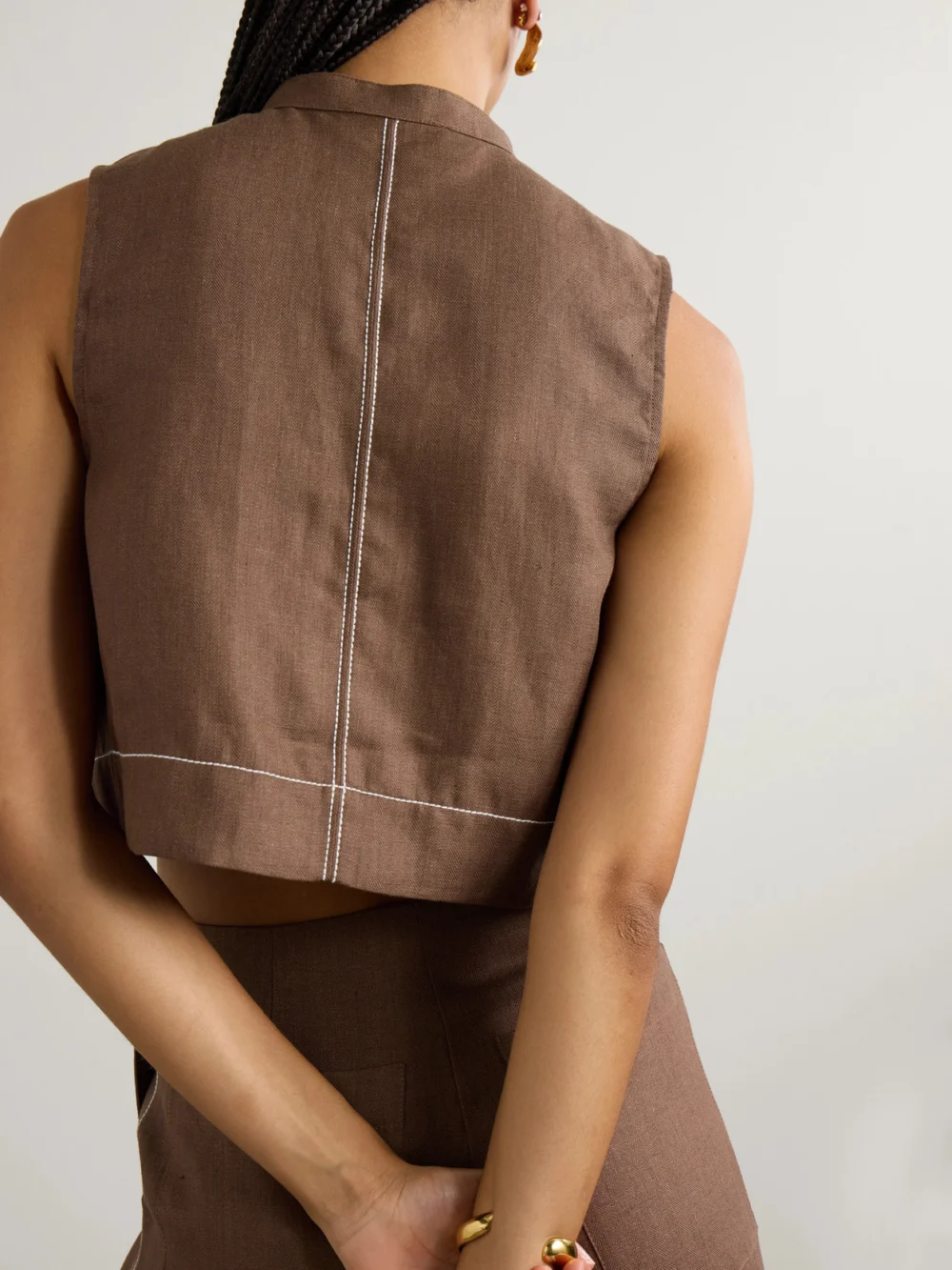 Back view of the Bondi Born Varenna Cropped Herringbone Organic Linen Vest