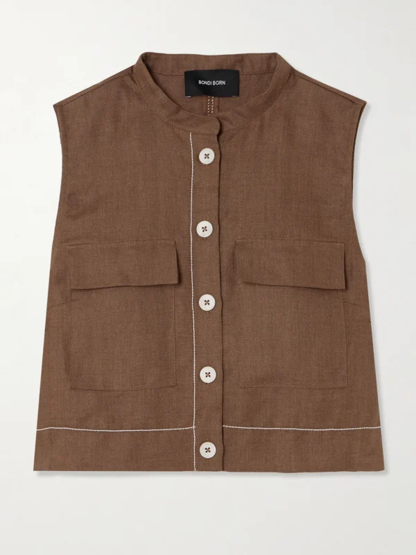 Bondi Born Varenna Cropped Herringbone Organic Linen Vest