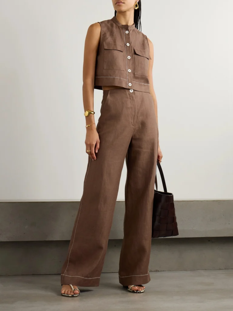 Bondi Born Varenna Cropped Herringbone Organic Linen Vest