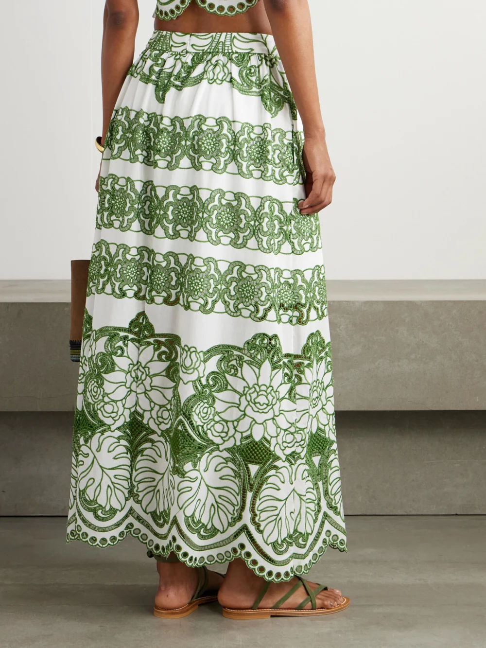 Back view of the Borgo de Nor Belan Scalloped Broderie Anglaise Maxi Skirt