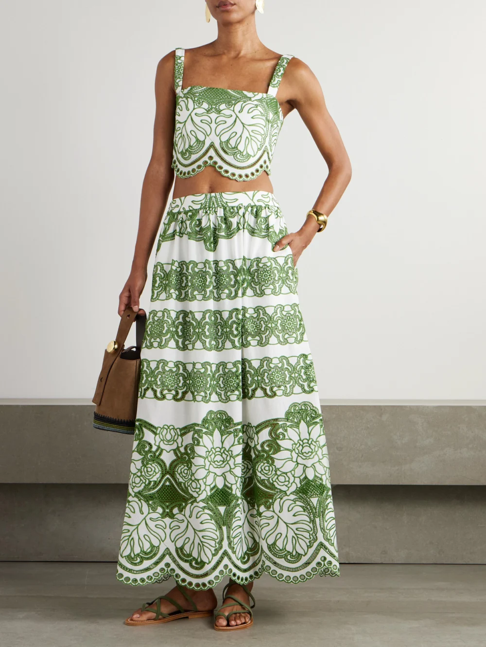 Borgo de Nor Belan Scalloped Broderie Anglaise Maxi Skirt, worn by a model