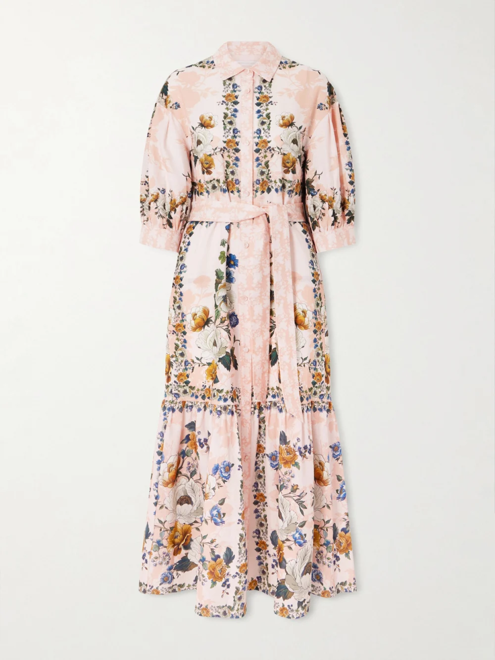 Borgo de Nor Bianca Belted Printed Linen and Cotton-blend Midi Dress in pink
