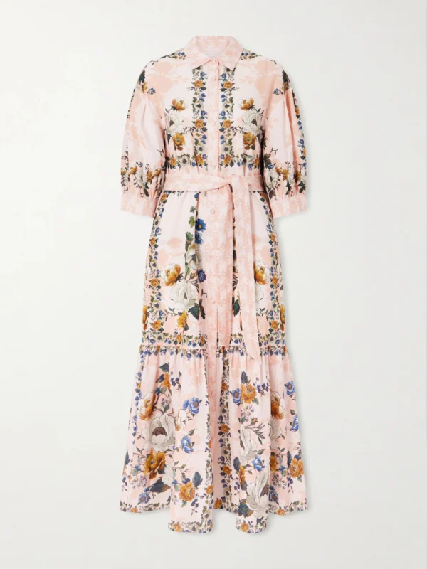 Borgo de Nor Bianca Belted Printed Linen and Cotton-blend Midi Dress