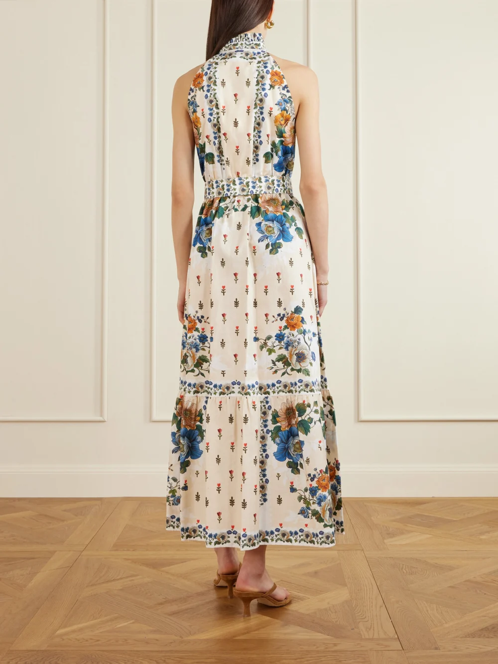 Back view of the Borgo de Nor Biba Tiered Floral-print Cotton-poplin Maxi Dress