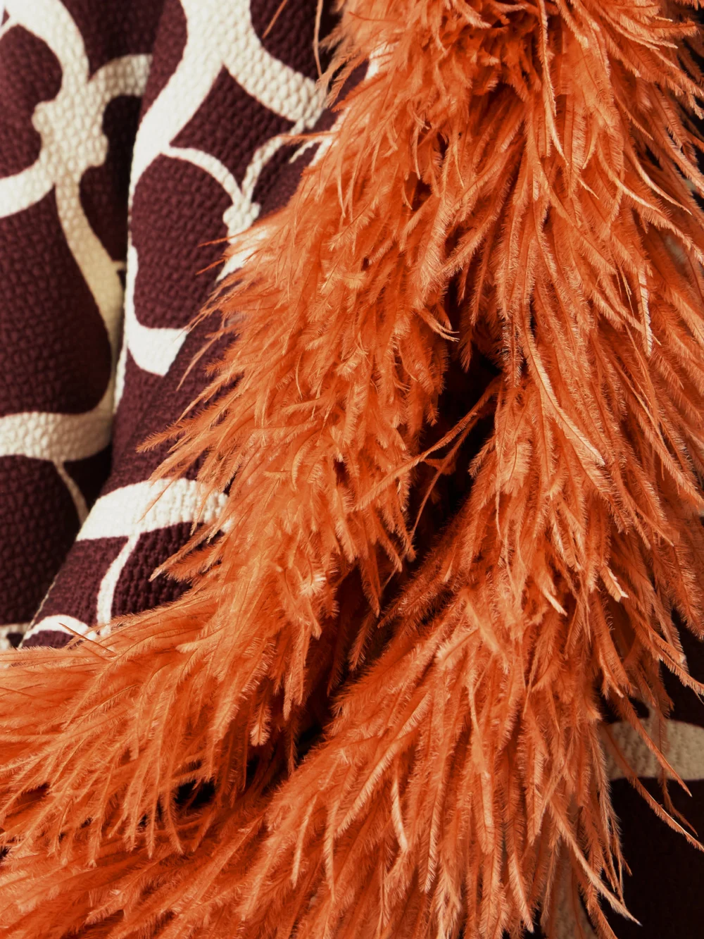 Close-up detail of the Borgo de Nor Brunetta Feather-trimmed Cotton-blend Jacquard Maxi Dress