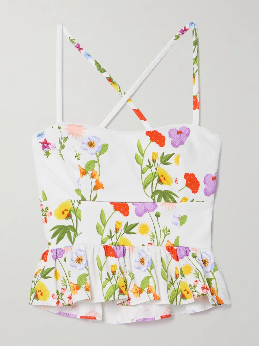 Borgo de Nor Callie Cutout Printed Cotton-blend Piqué Peplum Top in multi