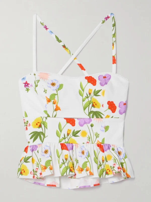 Borgo de Nor Callie Cutout Printed Cotton-blend Piqué Peplum Top