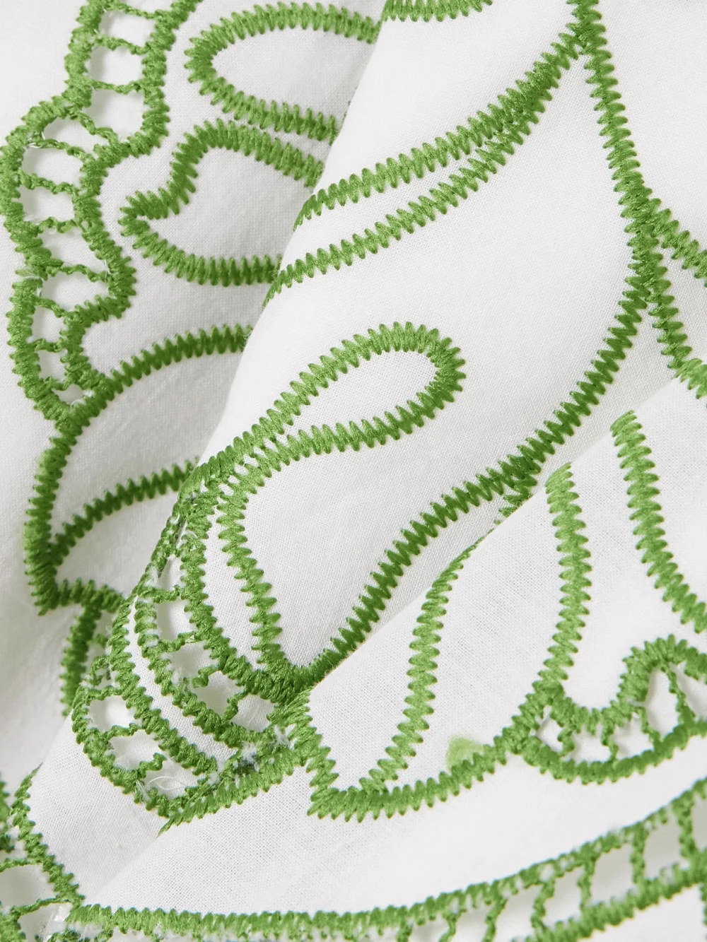 Close-up detail of the Borgo de Nor Delia Scalloped Cropped Broderie Anglaise Poplin Top