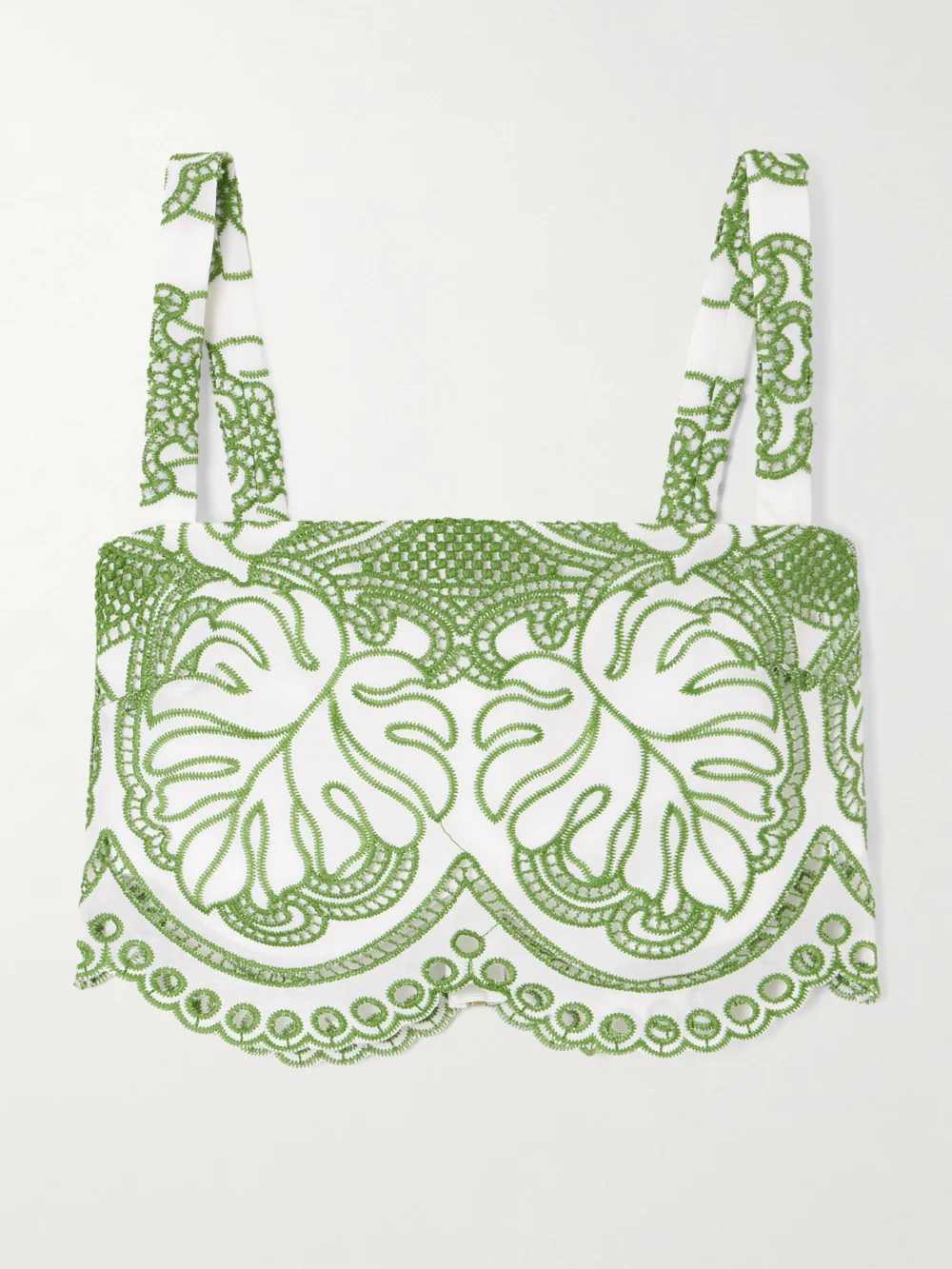 Borgo de Nor Delia Scalloped Cropped Broderie Anglaise Poplin Top in green