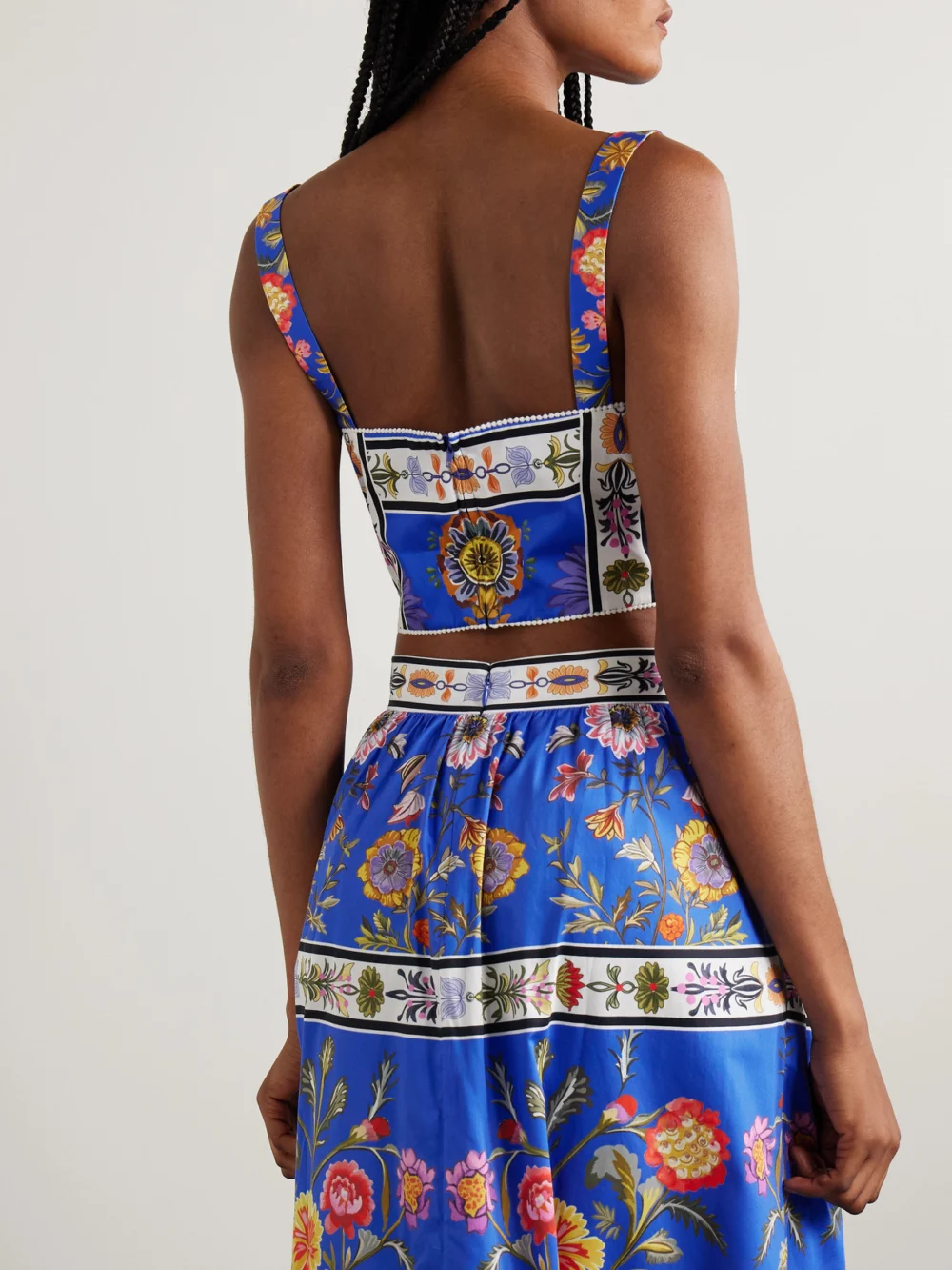 Back view of the Borgo de Nor Didi Cropped Floral-print Cotton-poplin Top
