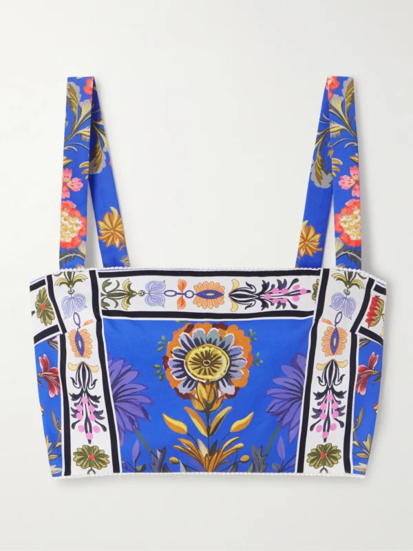 Borgo de Nor Didi Cropped Floral-print Cotton-poplin Top