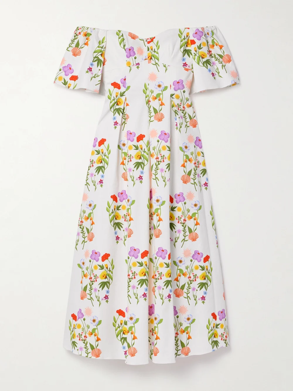 Borgo de Nor Gracie Off-the-shoulder Pleated Printed Cotton-blend Piqué Dress in multi