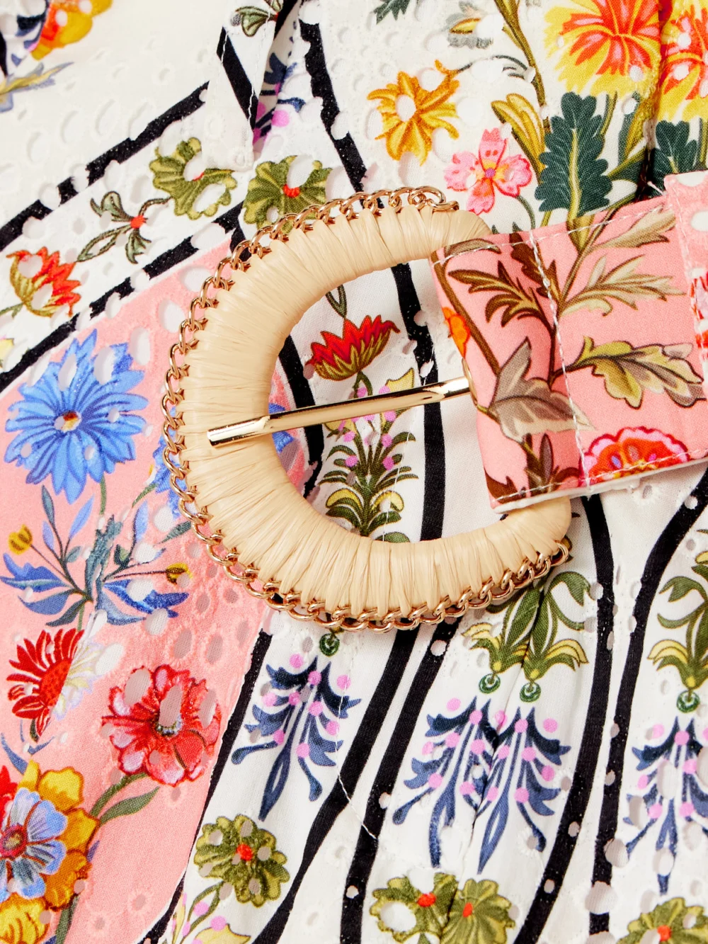 Close-up detail of the Borgo de Nor Gwen Belted Printed Broderie Anglaise Cotton Shorts