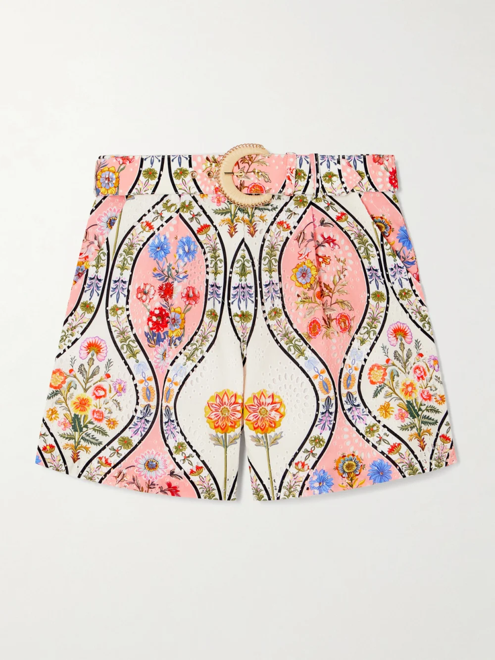 Borgo de Nor Gwen Belted Printed Broderie Anglaise Cotton Shorts in pink