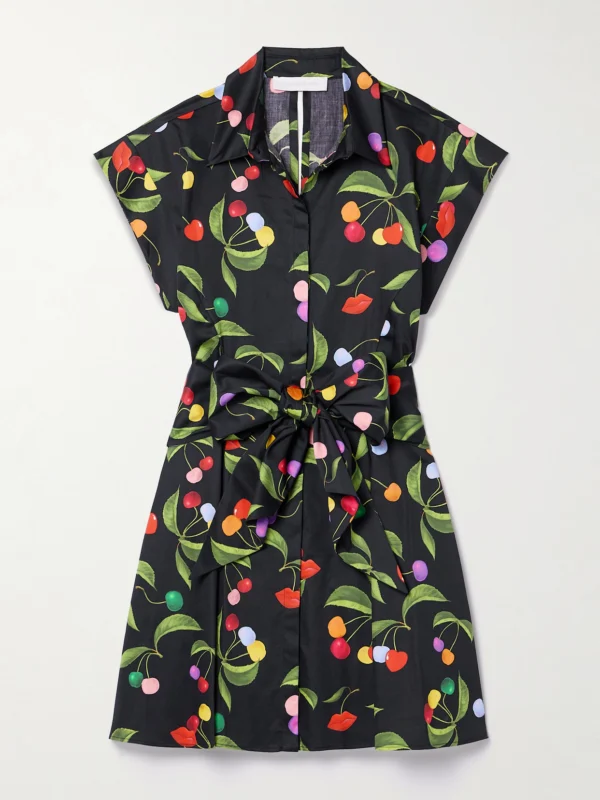 Borgo de Nor Helena Tie-front Printed Cotton Mini Shirt Dress