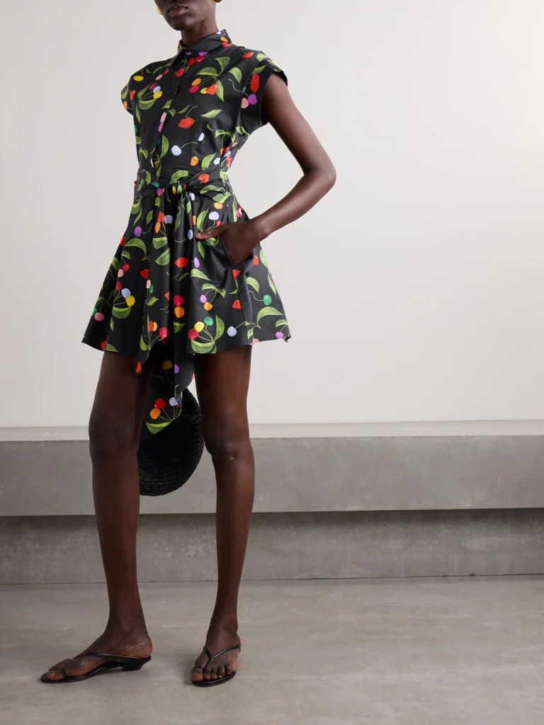 Borgo de Nor Helena Tie-front Printed Cotton Mini Shirt Dress