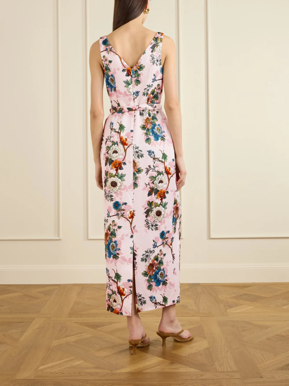 Back view of the Borgo de Nor Jules Floral-print Cotton-blend Cloqué Midi Dress
