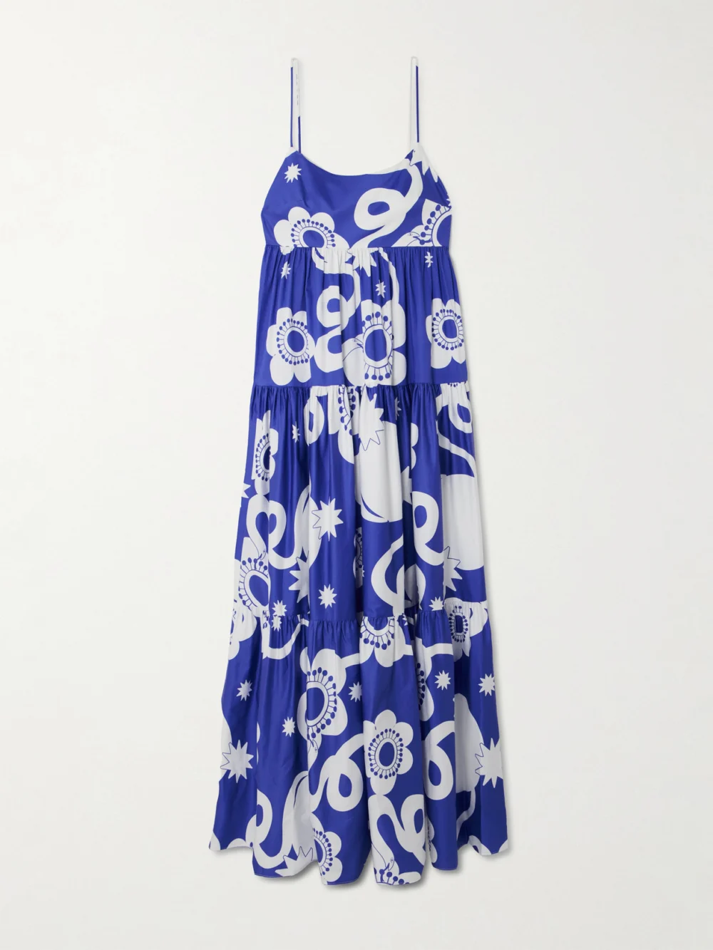 Borgo de Nor Merle Tiered Floral-print Cotton-poplin Maxi Dress in blue