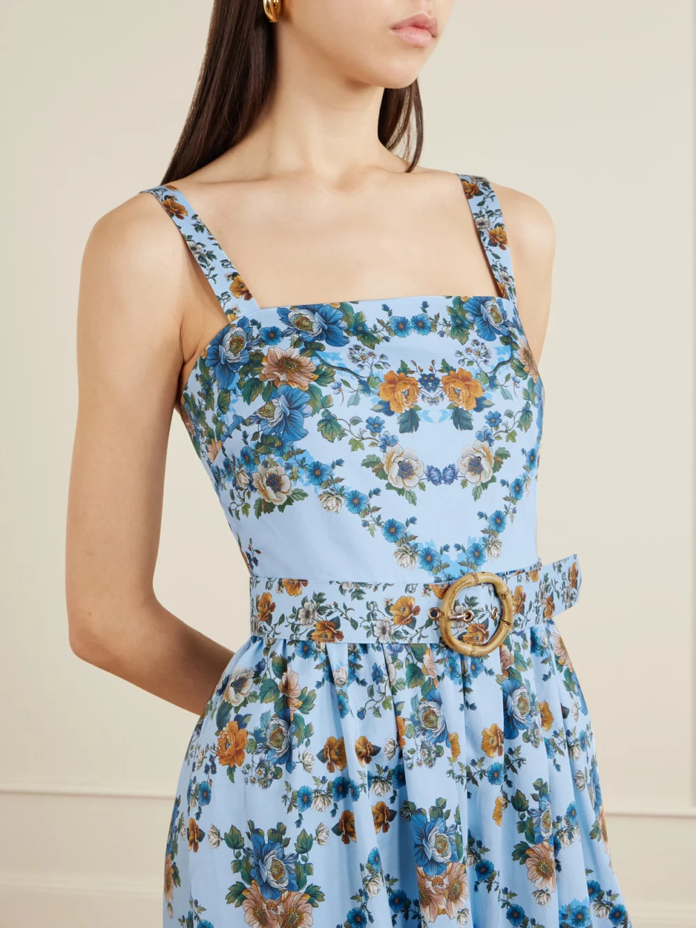 Close-up detail of the Borgo de Nor Ninet Belted Floral-print Cotton-poplin Midi Dress