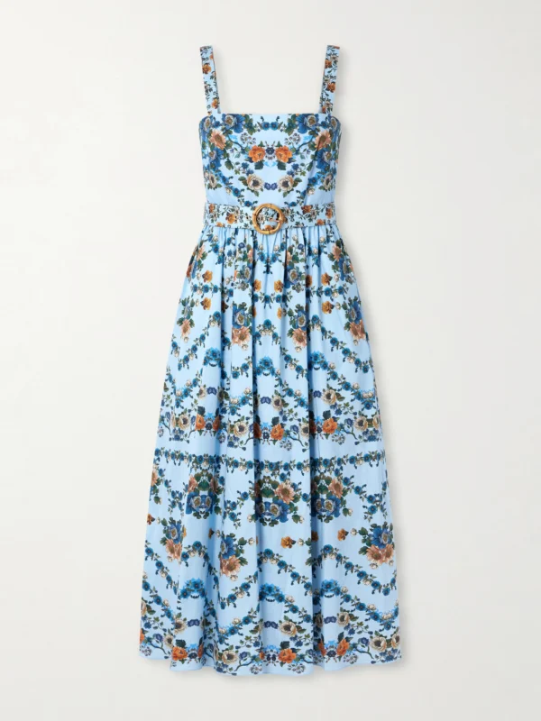 Borgo de Nor Ninet Belted Floral-print Cotton-poplin Midi Dress
