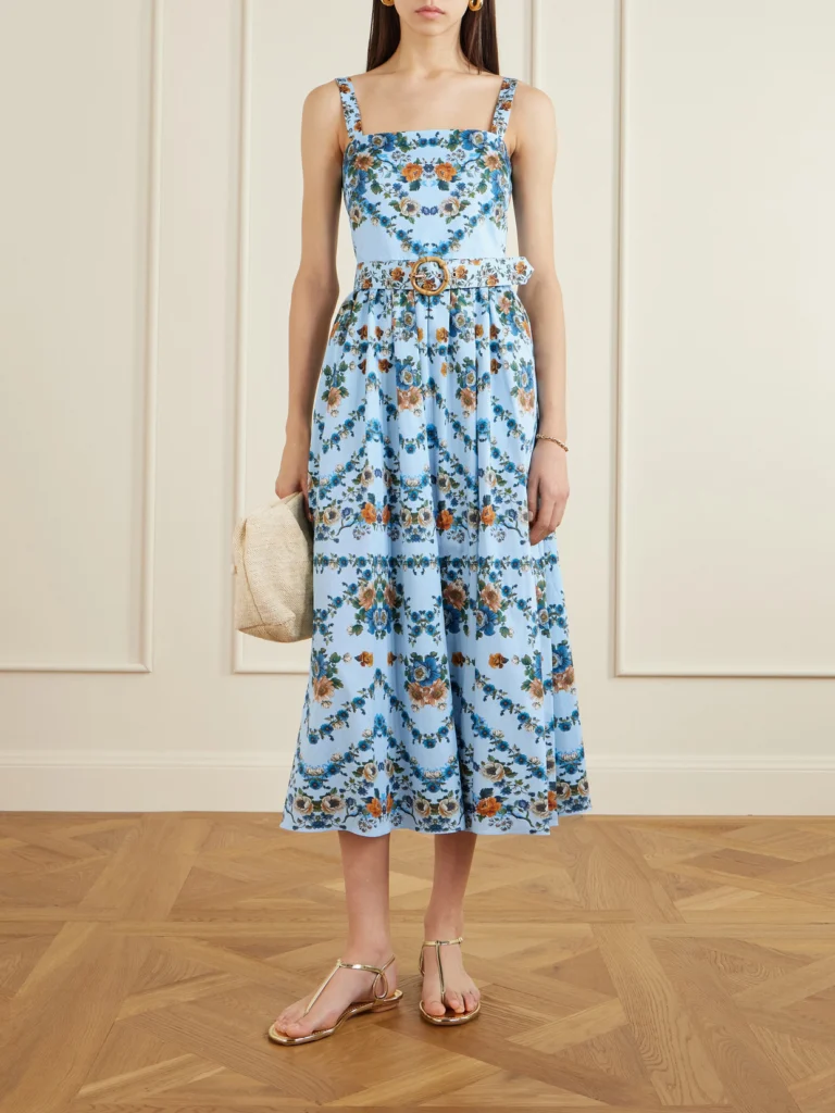 Borgo de Nor Ninet Belted Floral-print Cotton-poplin Midi Dress