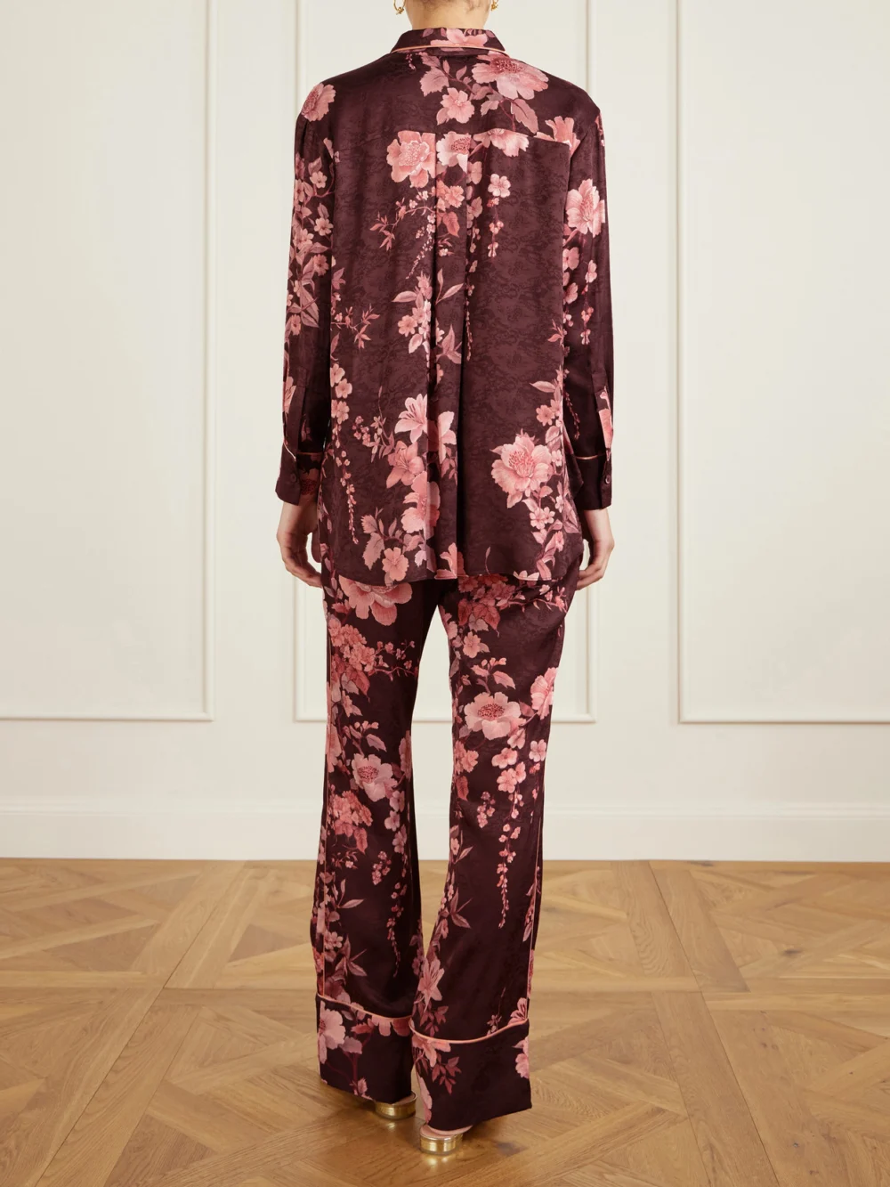 Back view of the Borgo de Nor Nova Floral-print Satin-jacquard Shirt