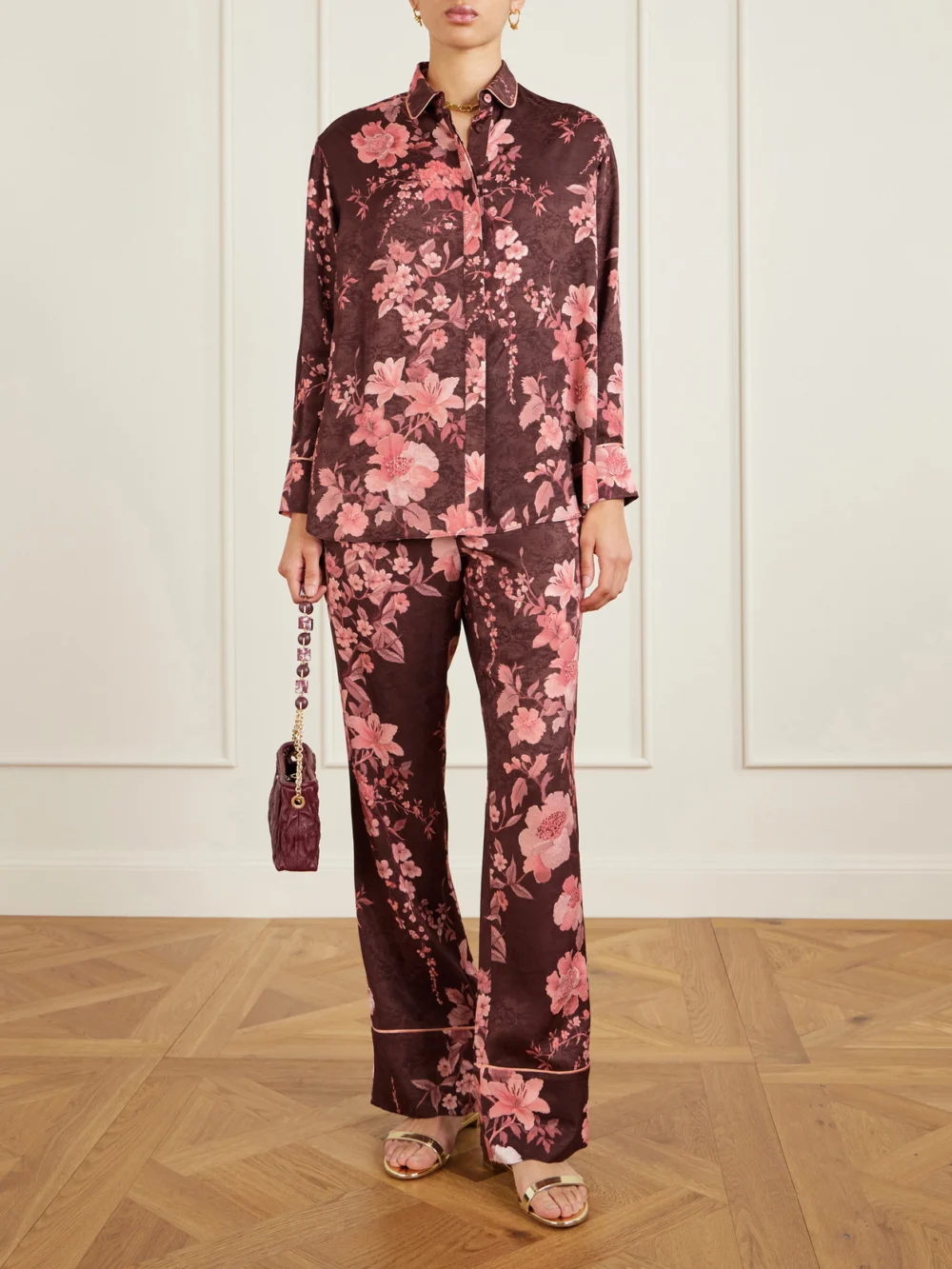 Borgo de Nor Nova Floral-print Satin-jacquard Shirt, worn by a model