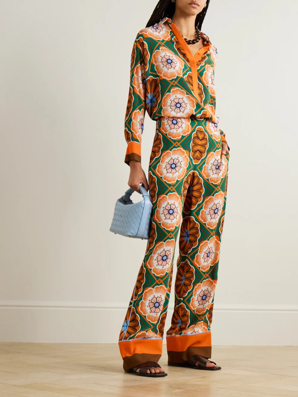 Borgo de Nor Nova Printed Crepe Shirt, worn by a model