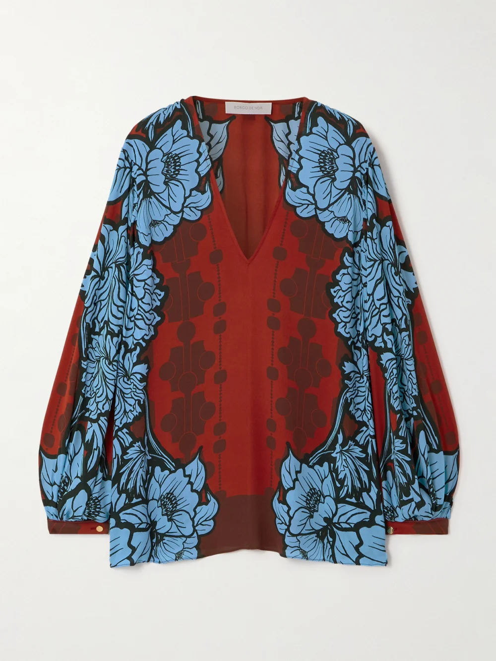 Borgo de Nor Stellan Floral-print Crepe De Chine Blouse in blue