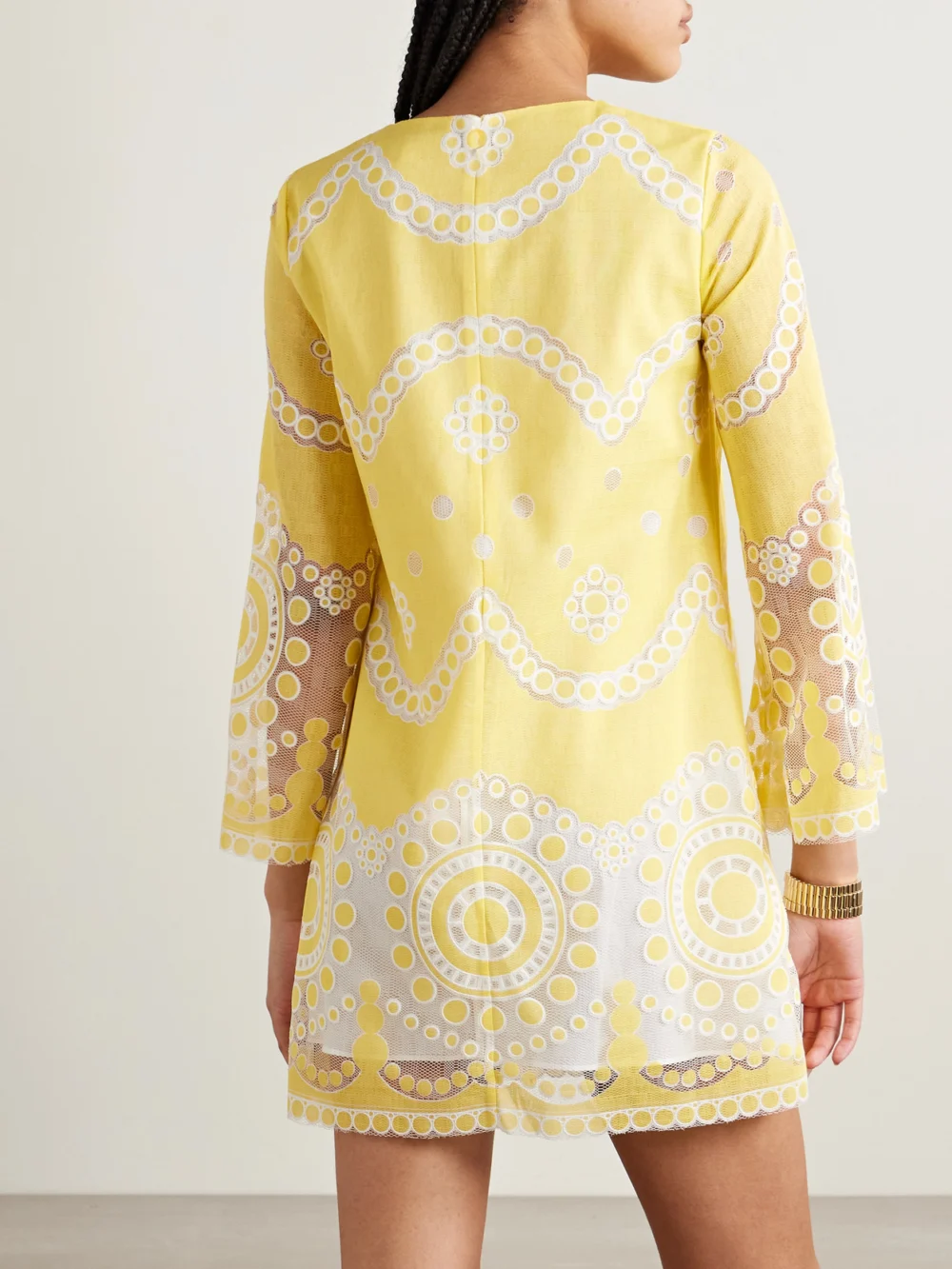 Back view of the Borgo de Nor Stevie Cotton-blend Poplin and Guipure Lace Mini Dress