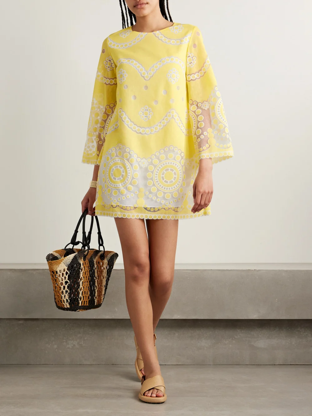 Borgo de Nor Stevie Cotton-blend Poplin and Guipure Lace Mini Dress, worn by a model
