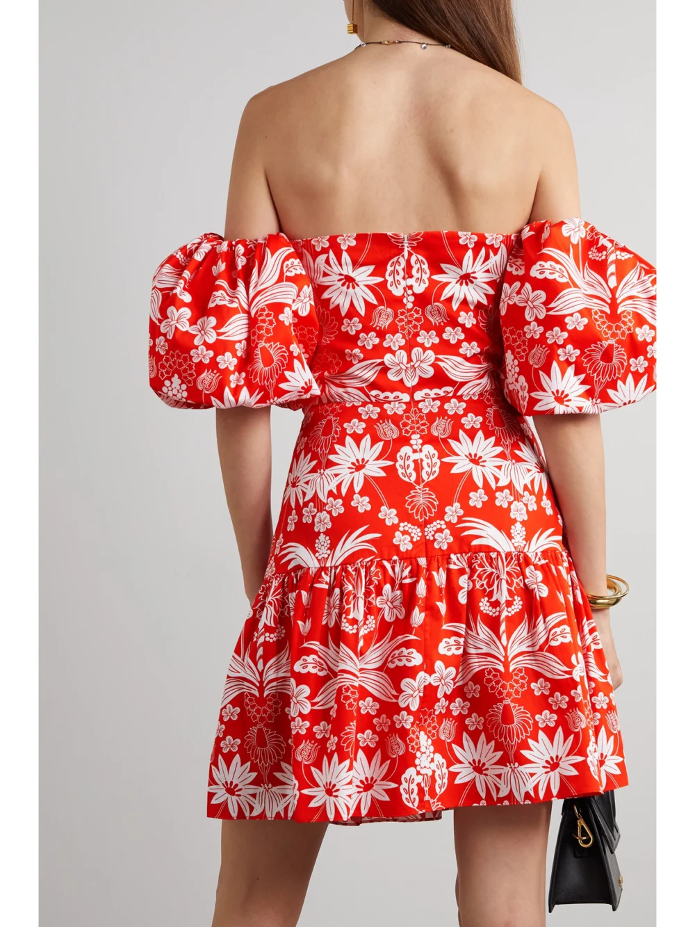 Back view of the Borgo de Nor Ziggy Off-the-shoulder Floral-print Cotton Mini Dress
