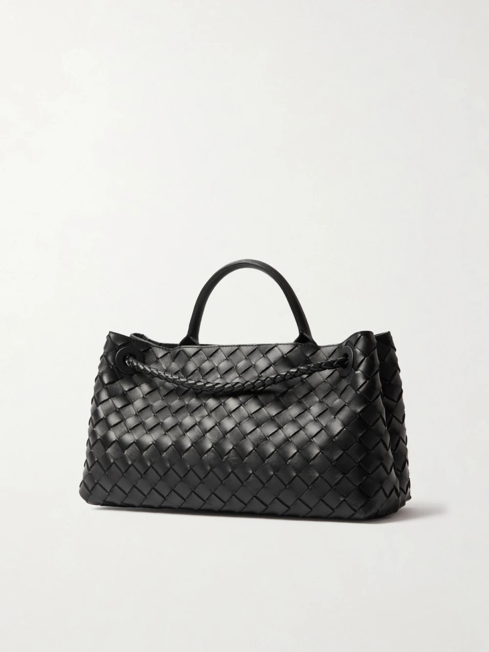 Back view of the Bottega Veneta Andiamo East-west Small Intrecciato Leather Top-handle Bag