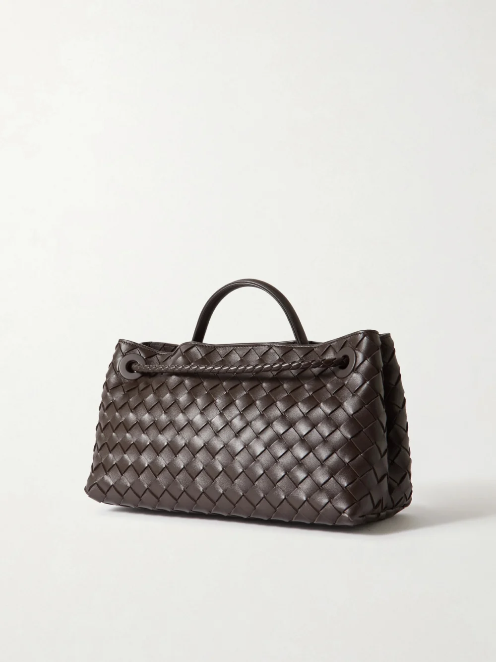 Back view of the Bottega Veneta Andiamo East-west Small Intrecciato Leather Top-handle Bag