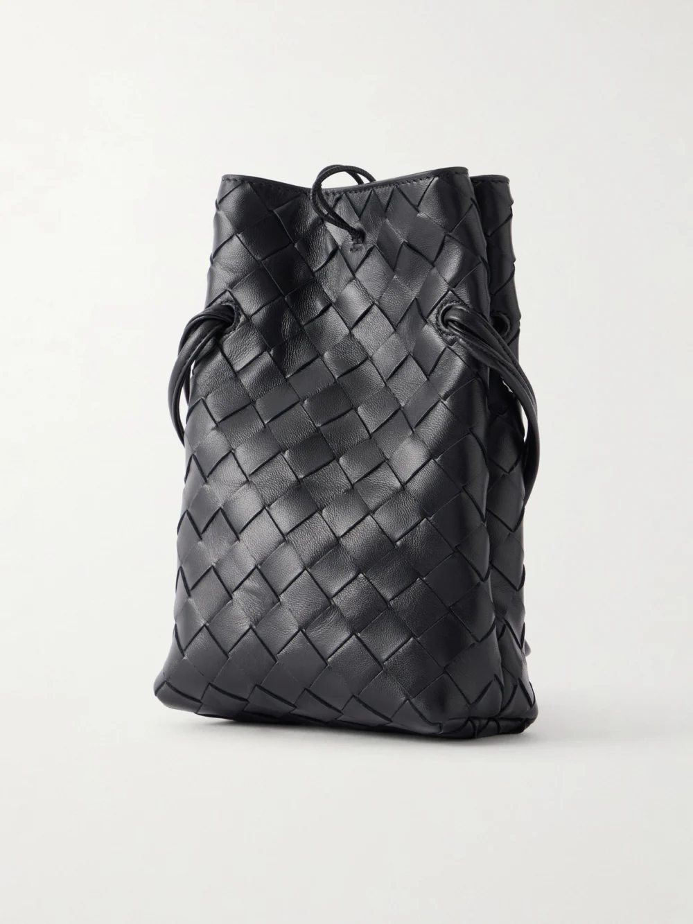 Back view of the Bottega Veneta Andiamo Intrecciato Leather Phone Pouch