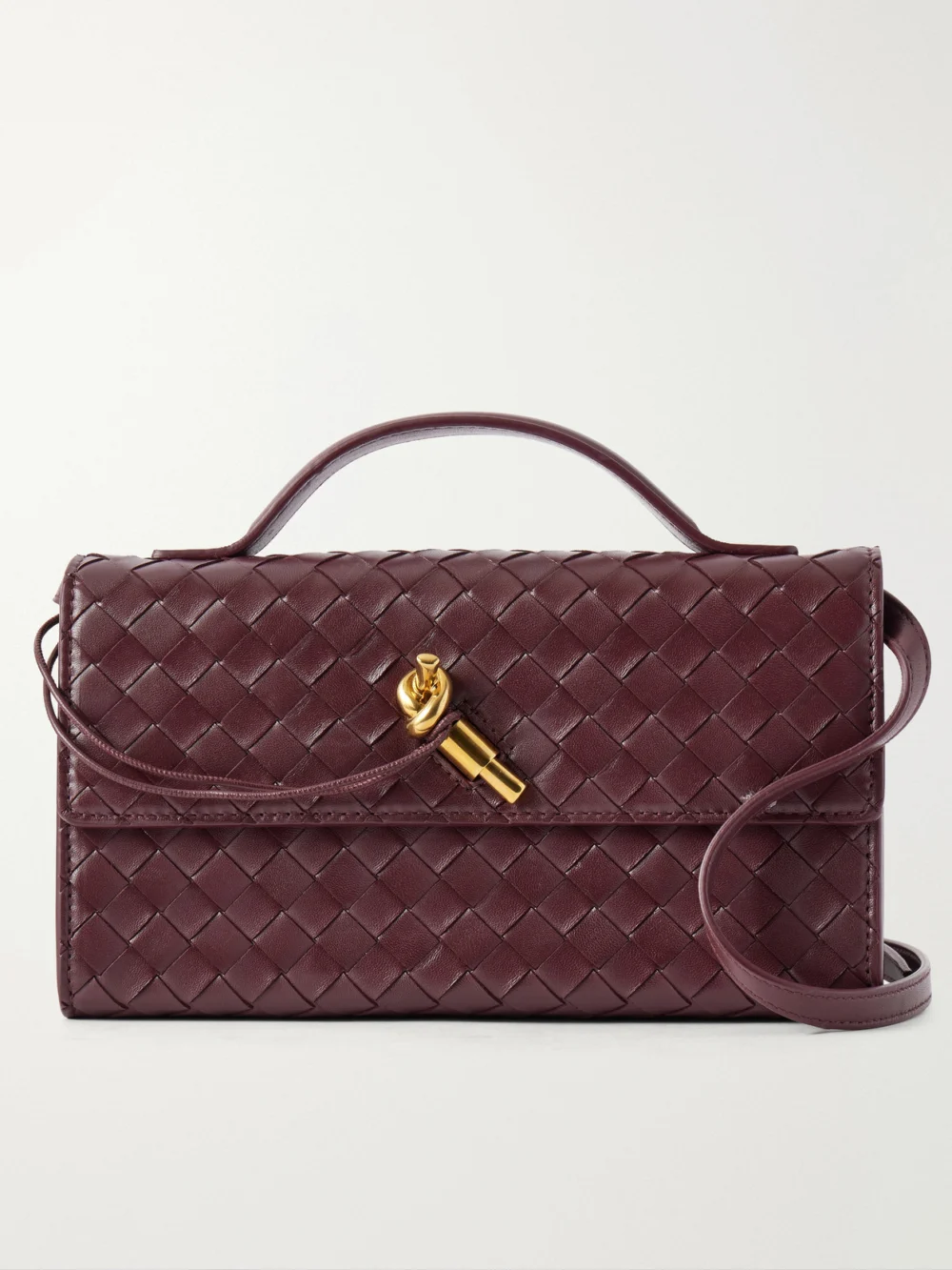 Bottega Veneta Andiamo Intrecciato Leather Top-handle Bag in burgundy