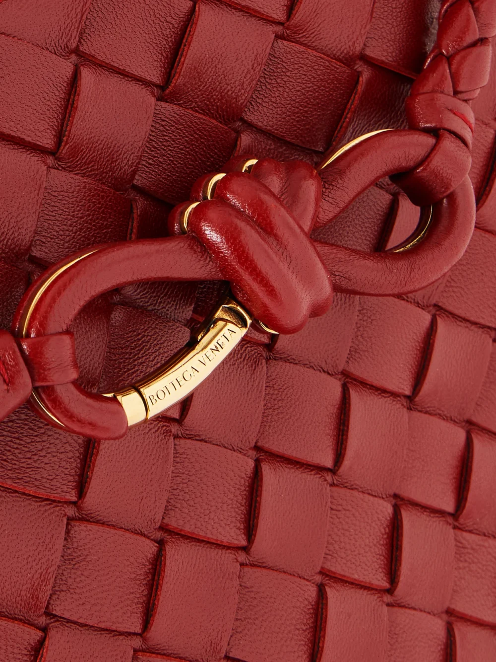 Close-up detail of the Bottega Veneta Andiamo Intrecciato Leather Tote