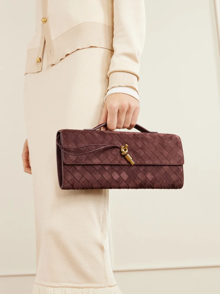 Bottega Veneta Andiamo Intrecciato Suede Clutch