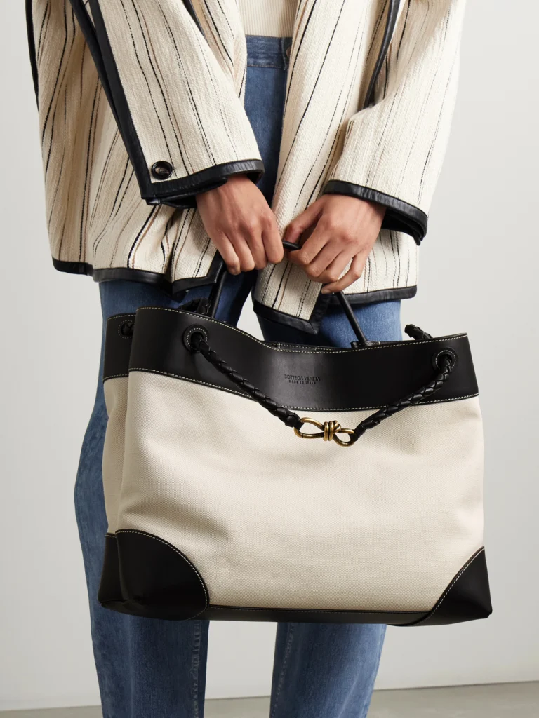 Bottega Veneta Andiamo Large Embellished Leather-trimmed Canvas Tote