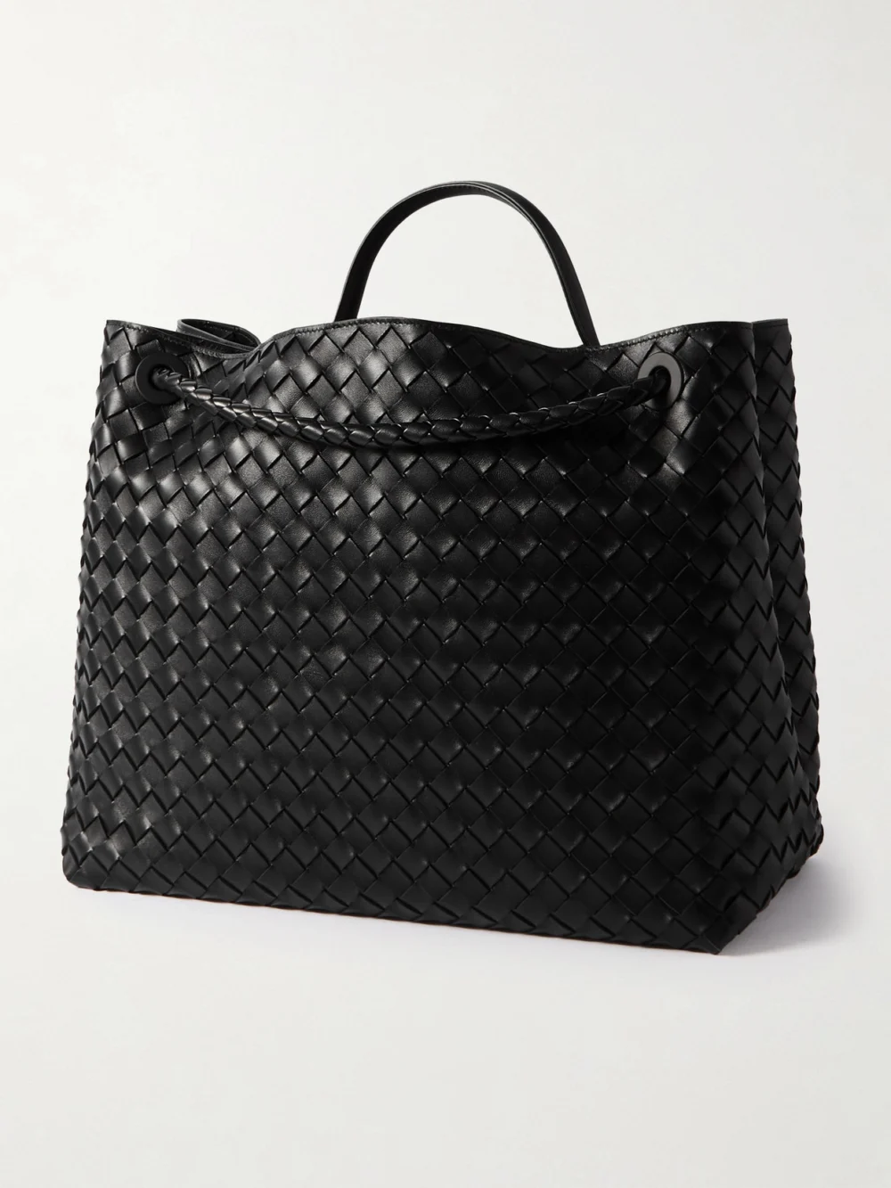 Back view of the Bottega Veneta Andiamo Large Intrecciato Leather Top-handle Bag